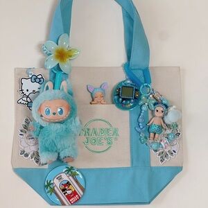 Blue Trader Joe's Mini Tote Bag Custom with Labubu